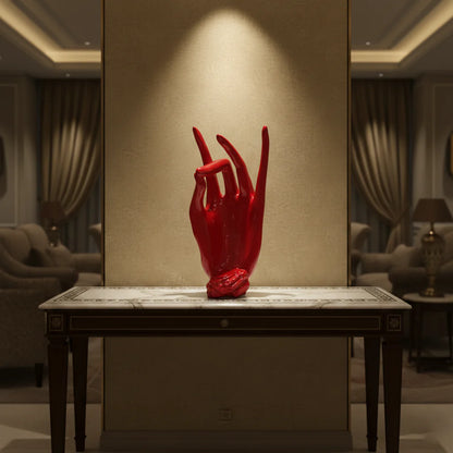 Regal Red Crowned Mudra Zen Face Sculpture (1.4 Ft Approx)