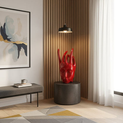 Regal Red Crowned Mudra Zen Face Sculpture (1.4 Ft Approx)